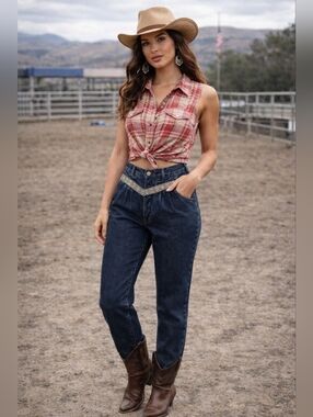 VINTAGE MS ROCKY MOUNTAIN Jeans Womens Medium Tapered Aztec Western Retro Rodeo